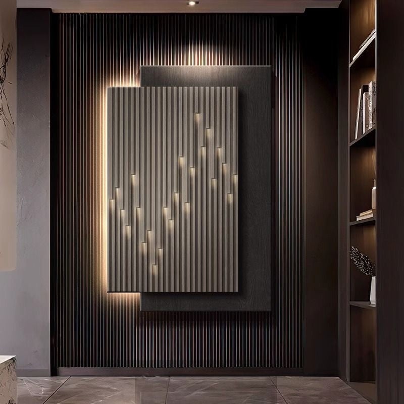 Pintura decorativa de varanda, entrada de sala de estar com led